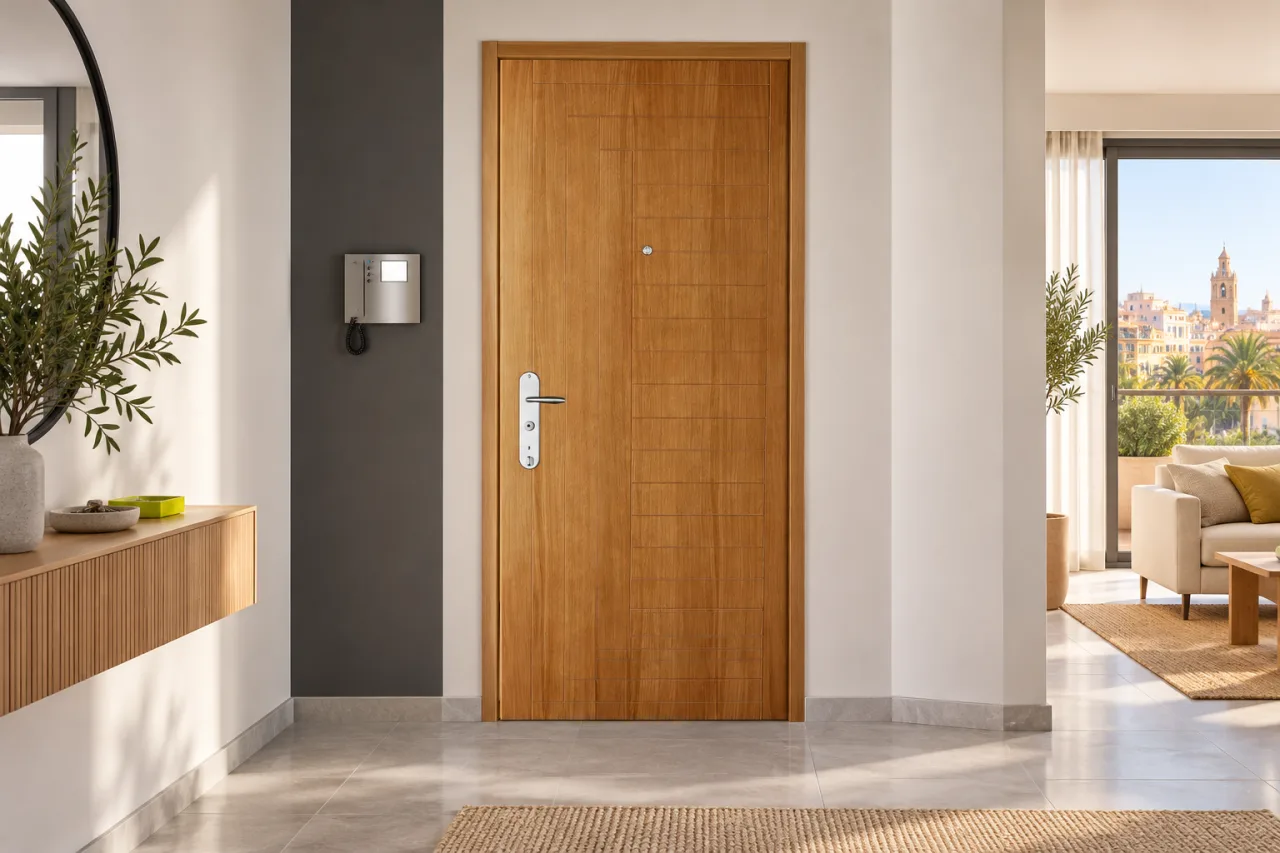 Puerta Fichet con acabado de madera en una vivienda